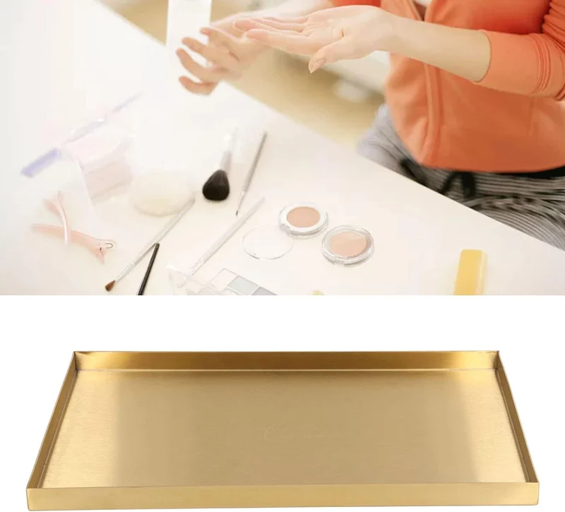 AMONIDA Deko Tablett, Gold Edelstahl Tablett Schlichtes Goldenes Tablett Im Europäischen Stil Für Wo