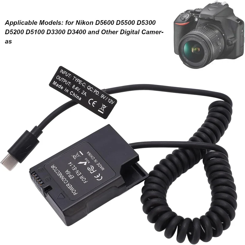 Goshyda EN‑EL14 Typ C Vollständig Dekodierter Dummy-Akku, DC-Koppler-Netzadapterbank, für Nikon D560