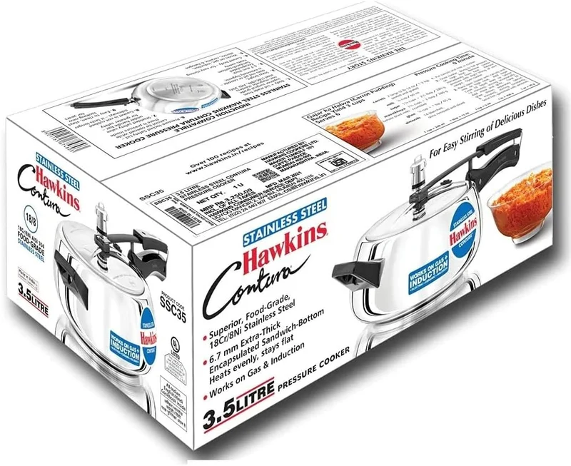 Hawkins SSC35 Schnellkochtopf aus Edelstahl, 3,5 l, silberfarben 3.5 Litre SS Contura Edelstahl, Ind