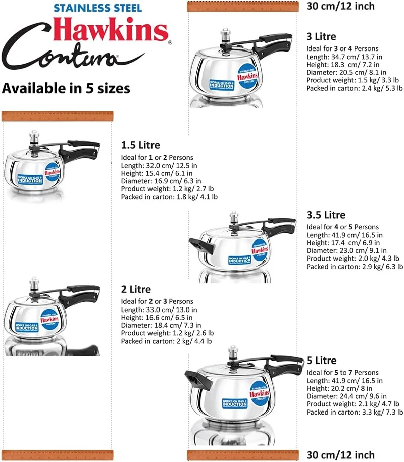 Hawkins SSC35 Schnellkochtopf aus Edelstahl, 3,5 l, silberfarben 3.5 Litre SS Contura Edelstahl, Ind