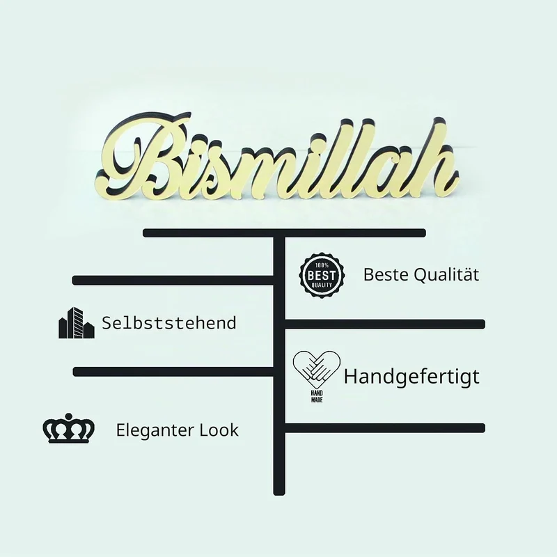 iwa concept Bismillah Gold | Heimdekoration oder islamische Dekoration für Tisch oder Regale | Heimd