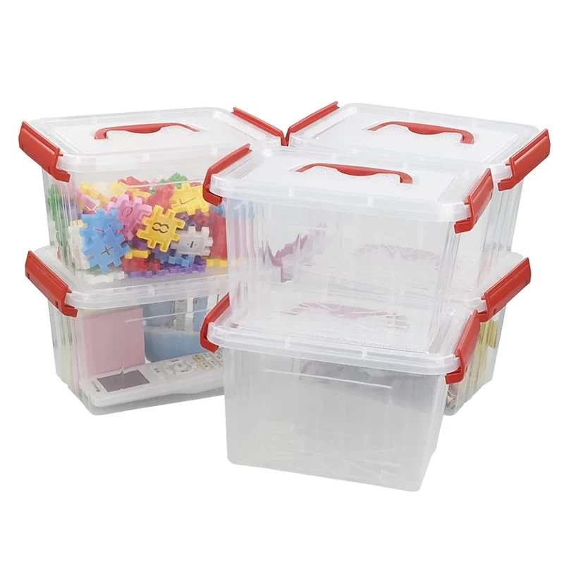 Kiddream Set von 6 Mini-Aufbewahrungsboxen aus Kunststoff, 3 Liter Boxen mit Deckel Transparent, 3 L