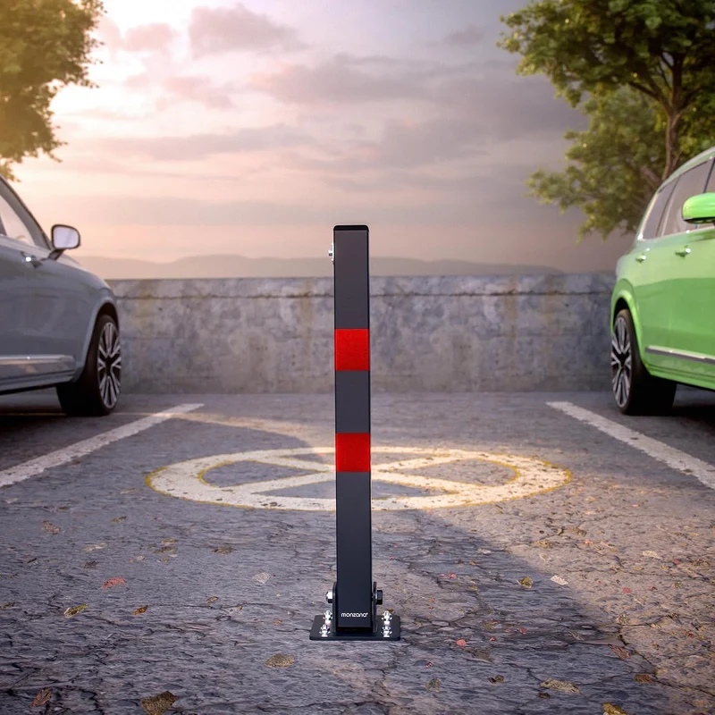 DEUBA® 2x Parkpfosten Parkplatzsperre 3 Schlüssel Sperrpfosten klappbar Stahl Robust Standfuss Stabi