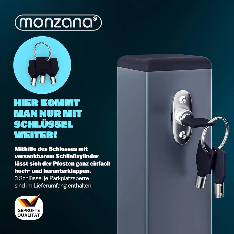 DEUBA® 2x Parkpfosten Parkplatzsperre 3 Schlüssel Sperrpfosten klappbar Stahl Robust Standfuss Stabi