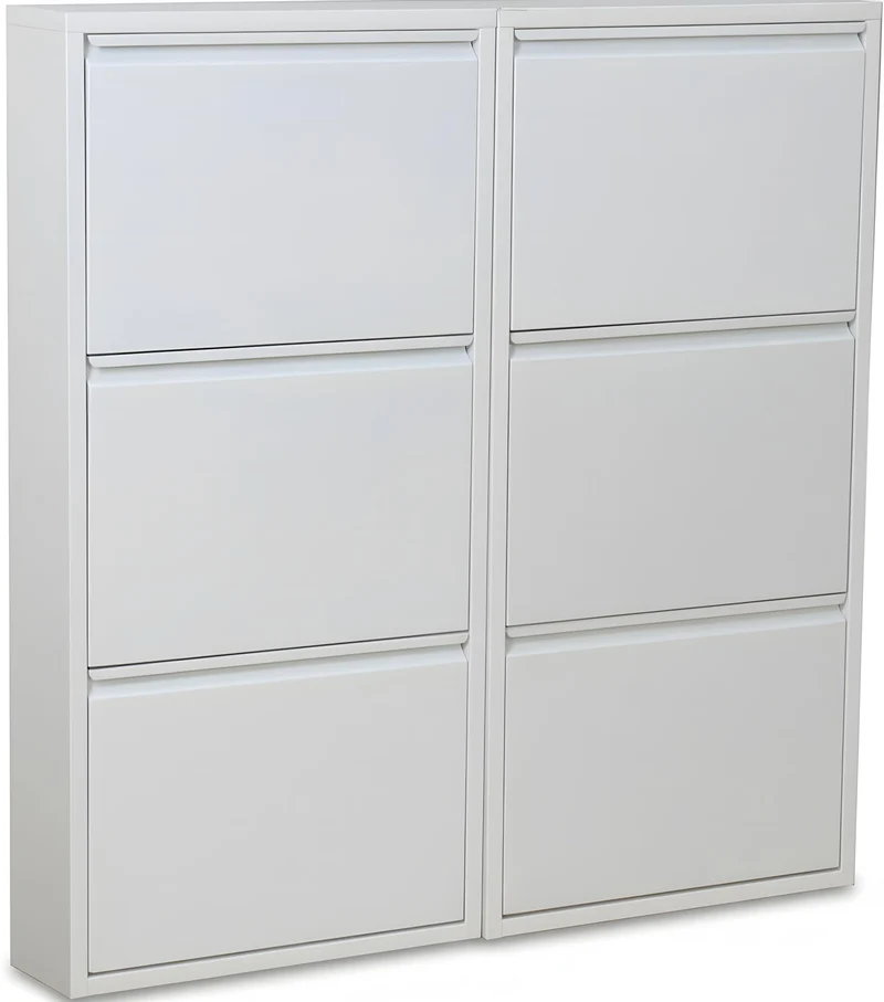 Dynamic24 XL Pisa 6 Klappen weiss – Schuhschrank – B101 x H106 x T16 cm – Metall pulverlackiert – Kl