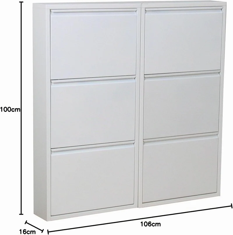 Dynamic24 XL Pisa 6 Klappen weiss – Schuhschrank – B101 x H106 x T16 cm – Metall pulverlackiert – Kl