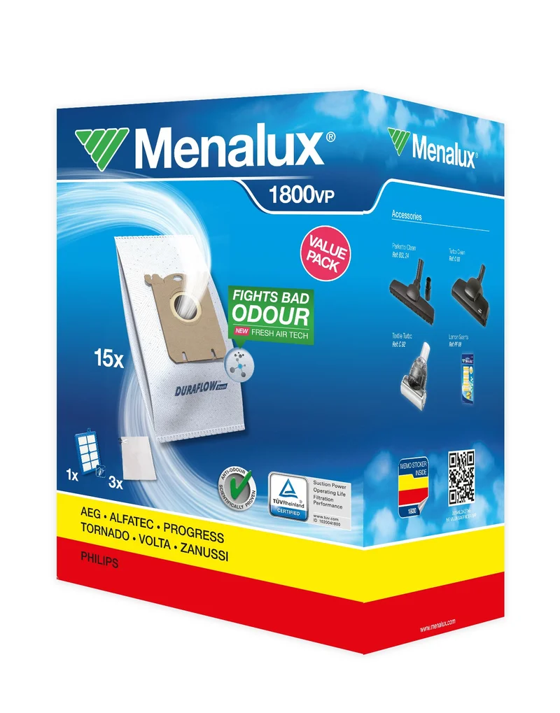 Menalux 1800VP - Vorteilspack - 15 Staubbeutel + Allergy Plus Filter + 3 Motorfilter