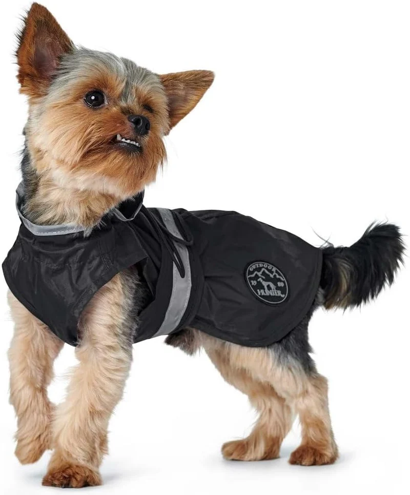 HUNTER Hunde-Regenmantel UPPSALA RAIN, Farbe: schwarz, wind- & wasserfest, anpassbarer Bauchgurt, re