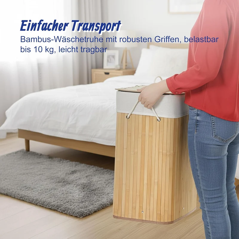 Relaxdays Wäschekorb mit Deckel, Bambus, 80 Liter, Faltbarer Wäschesammler, HxBxT: 60 x 40 x 30 cm,