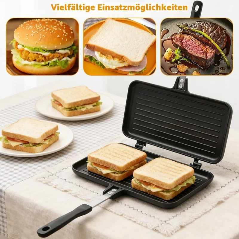 Sandwichmaker Camping, Aluminium Doppelseitige Sandwich Bratpfanne Antihaft Toastpfanne mit Hitzebes