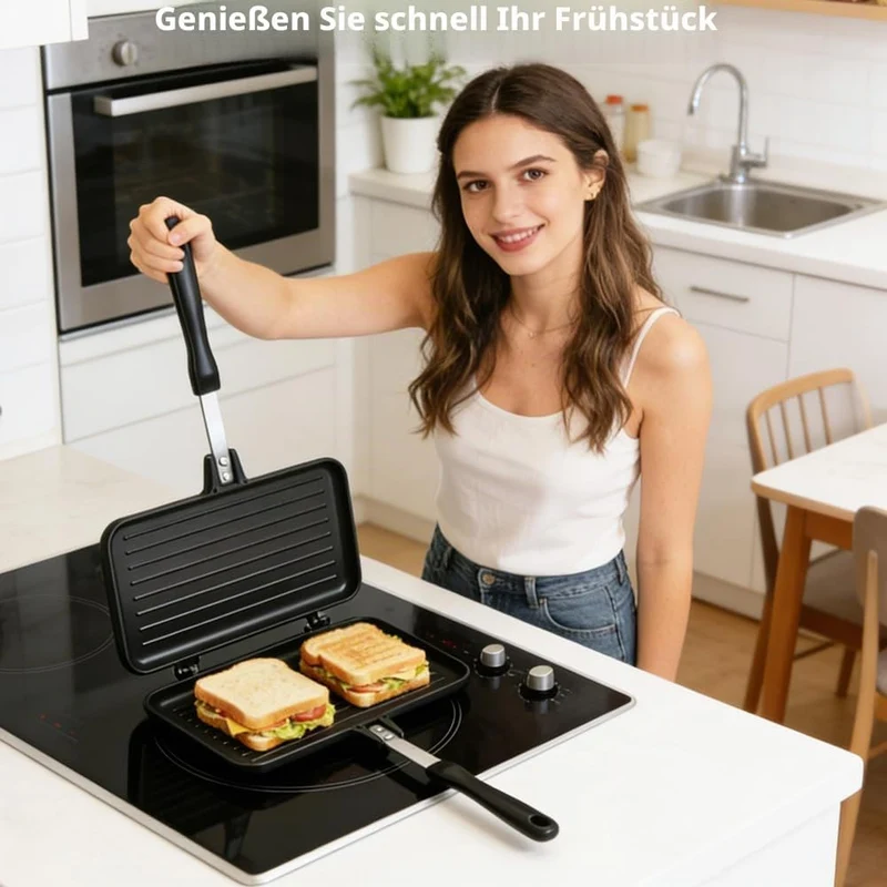 Sandwichmaker Camping, Aluminium Doppelseitige Sandwich Bratpfanne Antihaft Toastpfanne mit Hitzebes