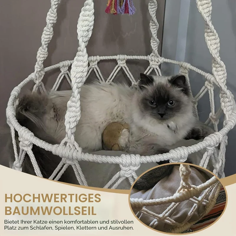 Katzenschwung 49 Zoll Hanges Katzenbett mit Baumwollmatte Boho -Katze Hängematte mit Quasten Platz s