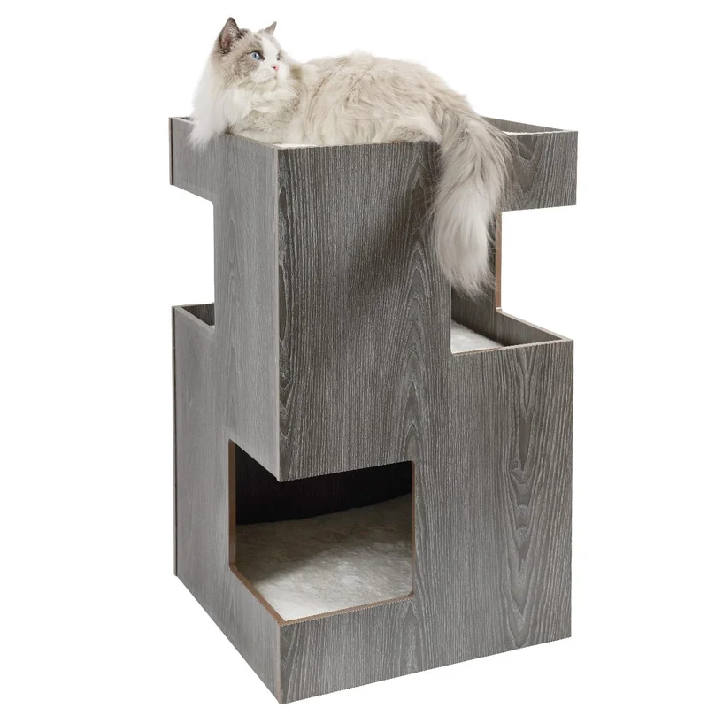 CanadianCat Company | Premium Katzenbett, Katzenhöhle Cat Castle Katzenturm mit Katzenhöhlen aus Hol