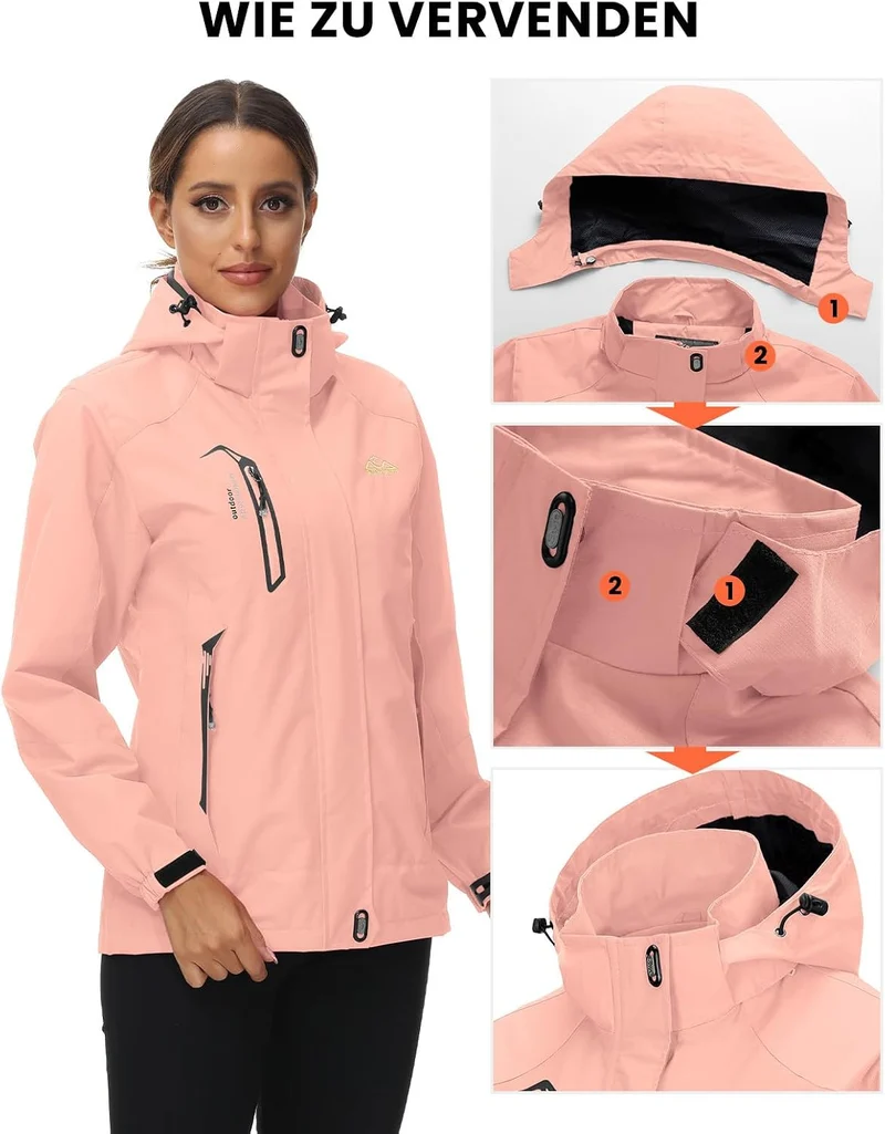 Damen Wanderjacke Outdoor Jacke Leichte Übergangsjacke Winddichte Jacke Wasserdicht Regenjacke Atmun