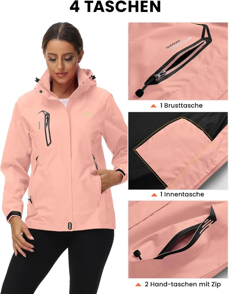 Damen Wanderjacke Outdoor Jacke Leichte Übergangsjacke Winddichte Jacke Wasserdicht Regenjacke Atmun