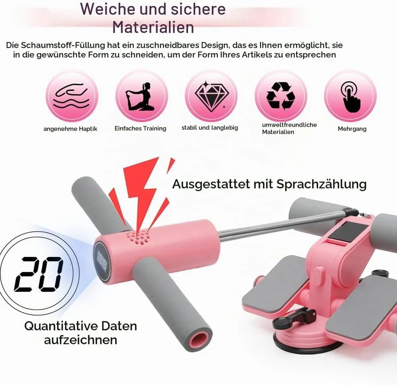RANJIMA Tragbare Sit Up Bar, Bauchtrainer für Zuhause, Selbstsaugung Sit Up Trainingsgeräte Bodybuil