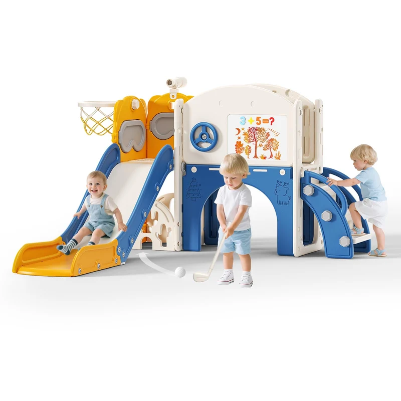 Kinderrutsche, Kleinkinderrutsche freistehend mit Basketballkorb, Kleinkinderklettergerüst, Babyruts