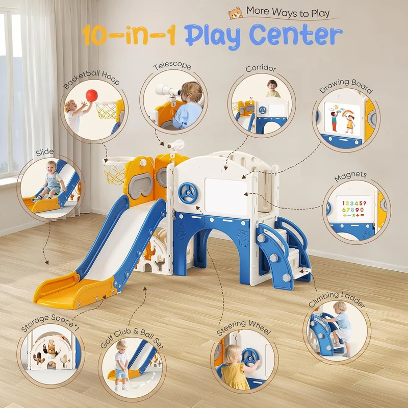 Kinderrutsche, Kleinkinderrutsche freistehend mit Basketballkorb, Kleinkinderklettergerüst, Babyruts