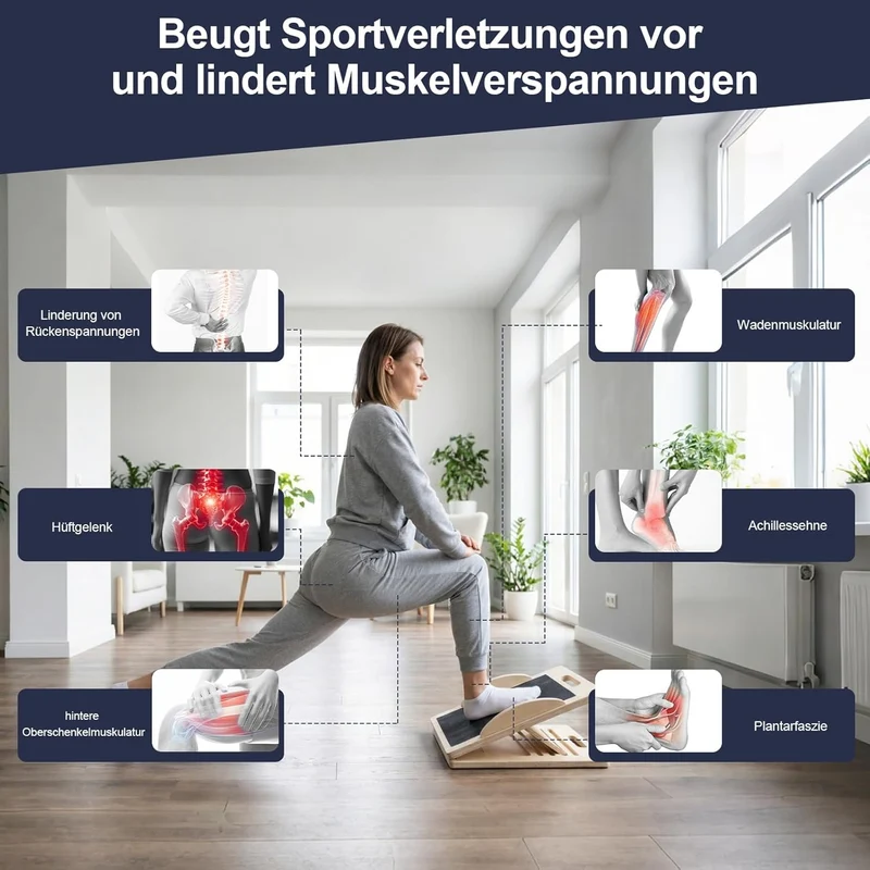 Wadendehner Schrägbrett aus Holz, 3 in 1 Stretch Board Balance Board mit 5 Winkeln und Tragegriff, K