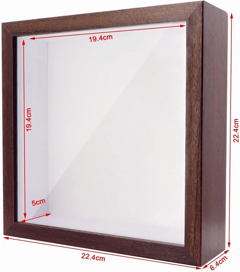 3D Shadow Box(22.3x22.3x6cm) Bilderrahmen aus Holz tiefe Box quadratisch tiefe Vitrine für Medaillen