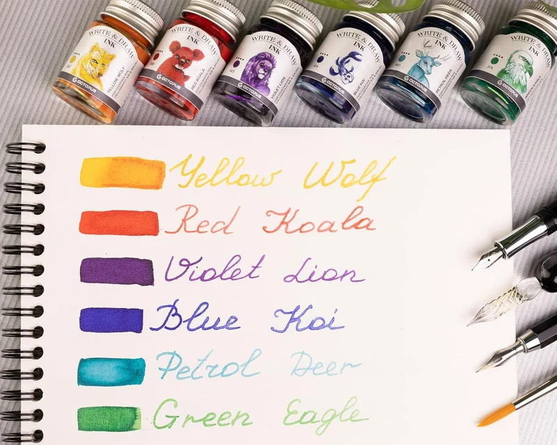 Write and Draw Ink Set RAINBOW, Schreib- und Zeichentusche, 6 x 10 ml mit Schreibfeder RAINBOW 60 ml