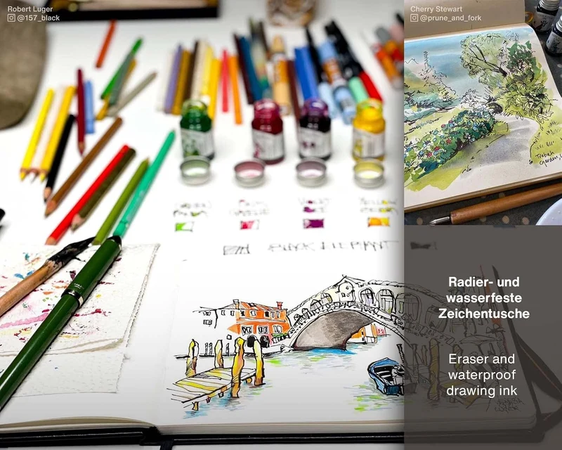 Write and Draw Ink Set RAINBOW, Schreib- und Zeichentusche, 6 x 10 ml mit Schreibfeder RAINBOW 60 ml