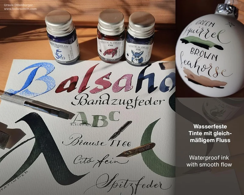 Write and Draw Ink Set RAINBOW, Schreib- und Zeichentusche, 6 x 10 ml mit Schreibfeder RAINBOW 60 ml