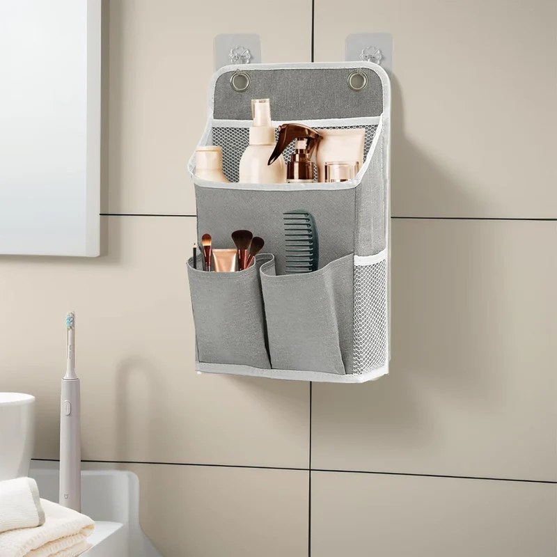 2 Stück Hängeorganizer Grau, Wandorganizer mit Taschen, Türregal Stoff Hängeaufbewahrung für Bad, Sc
