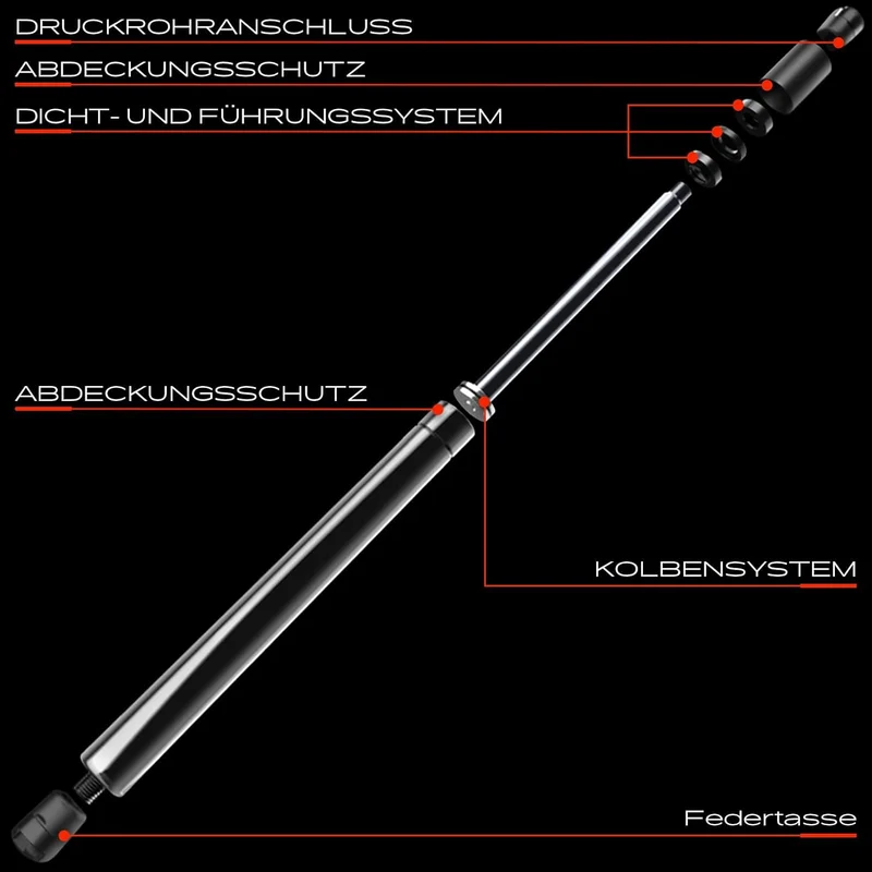 Frankberg 2x Universal Gasfeder Gasdruckdämpfer Gasdruckfeder Dämpfer 560N 225MM 75MM Schwarz