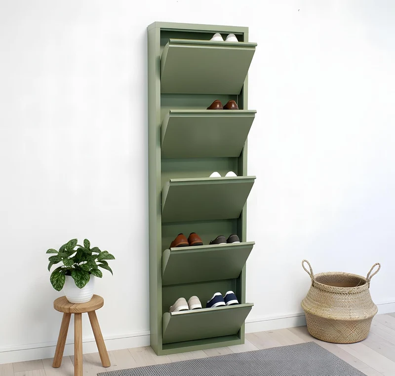 ebuy24 Schuhkommode Schuhkipper Metall Klappschrank - Schuhschrank Pisa 5 Klappen grün 50x173x16 cm