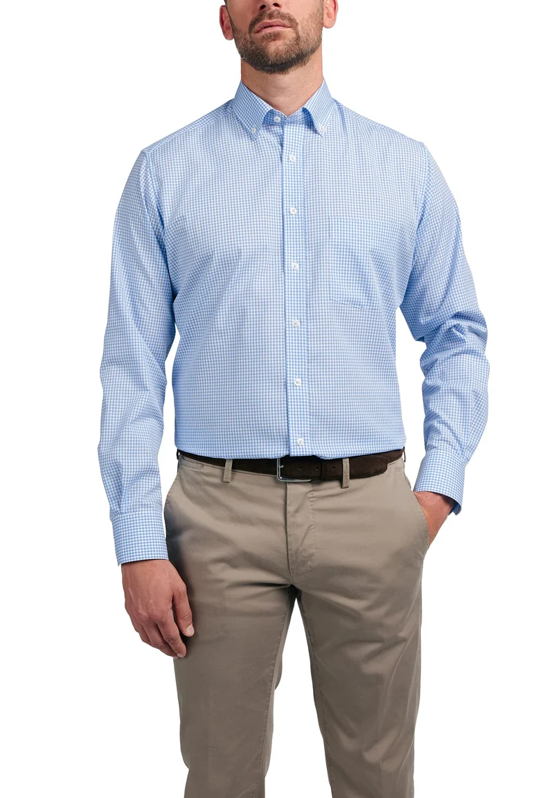 ETERNA Langarm Hemd Karo Popeline mit Tasche, Modern Fit 46 Blau, 46 Blau