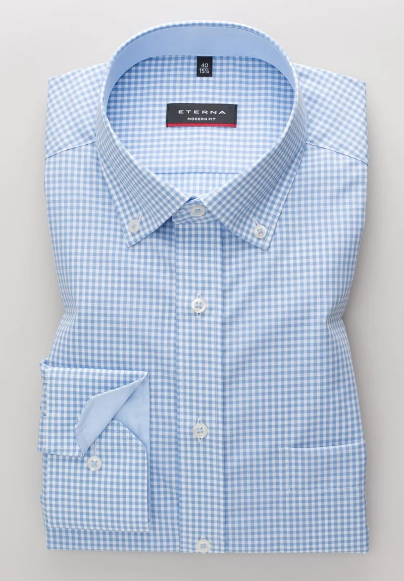 ETERNA Langarm Hemd Karo Popeline mit Tasche, Modern Fit 46 Blau, 46 Blau