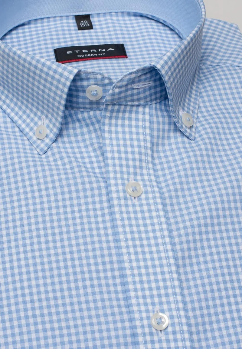 ETERNA Langarm Hemd Karo Popeline mit Tasche, Modern Fit 46 Blau, 46 Blau