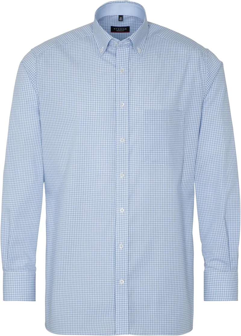 ETERNA Langarm Hemd Karo Popeline mit Tasche, Modern Fit 46 Blau, 46 Blau