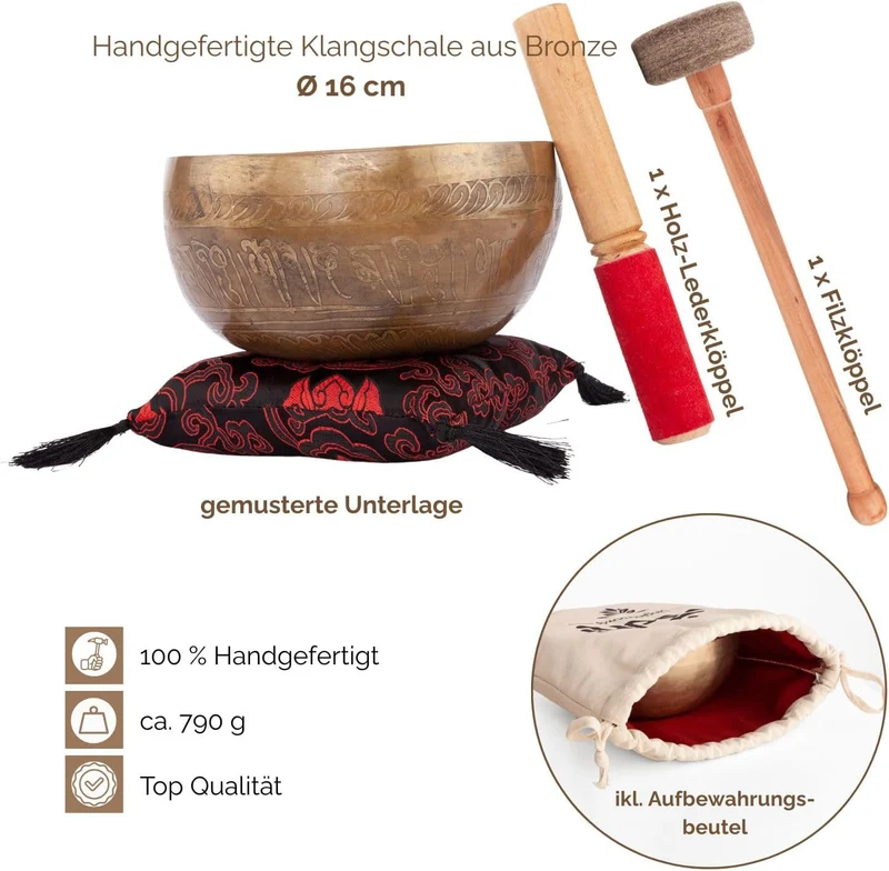 Bodhi Tibetische Klangschale Ø 16 cm | Singing Bowl mit Baum des Lebens Gravur | Handgefertigtes Kla