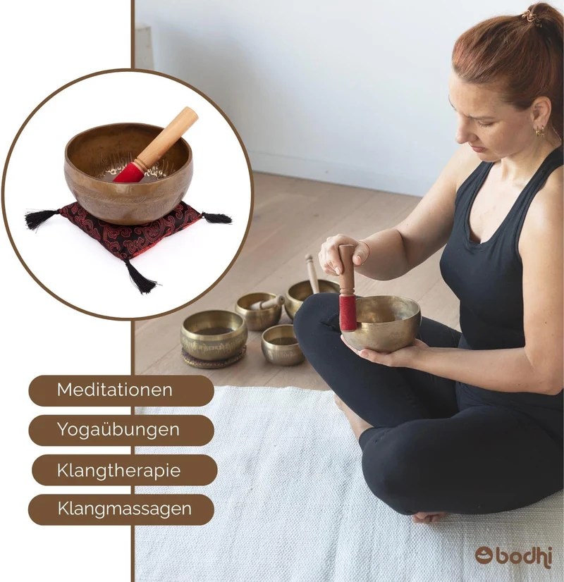Bodhi Tibetische Klangschale Ø 16 cm | Singing Bowl mit Baum des Lebens Gravur | Handgefertigtes Kla