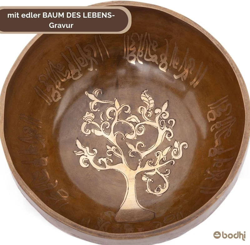 Bodhi Tibetische Klangschale Ø 16 cm | Singing Bowl mit Baum des Lebens Gravur | Handgefertigtes Kla