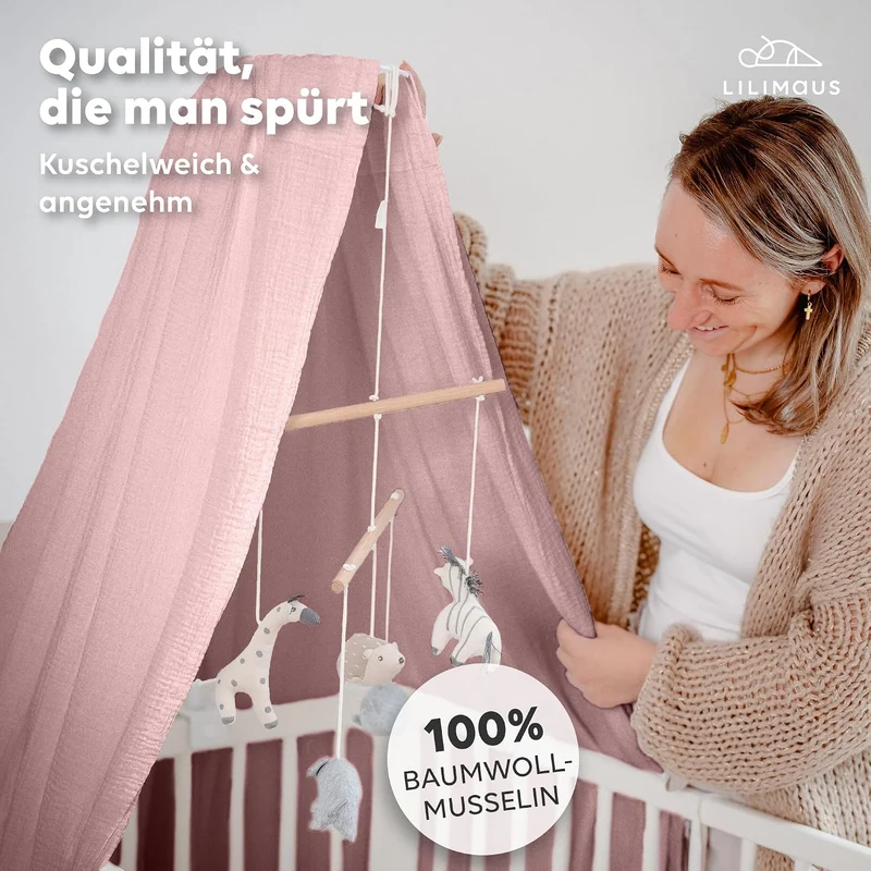 lilimaus Betthimmel Babybett in 12 Farben [inkl. Himmelstange] - Himmel Babybett aus 100% Baumwolle