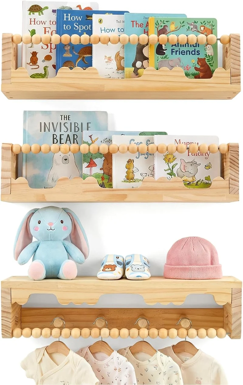 Wandregal Kinderzimmer 3er Set, Bücherregal Kinder Wand für Spielzeug Bilder und Bücher, 40cm Regal