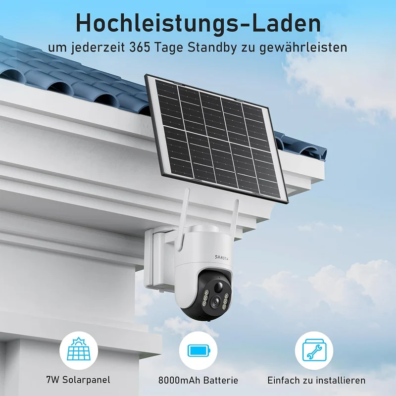 [5GHz & 2,4GHz] Überwachungskamera Aussen Solar, 8000mAh Akku und 7W Solarpanel, 2K PTZ 360° Solar K