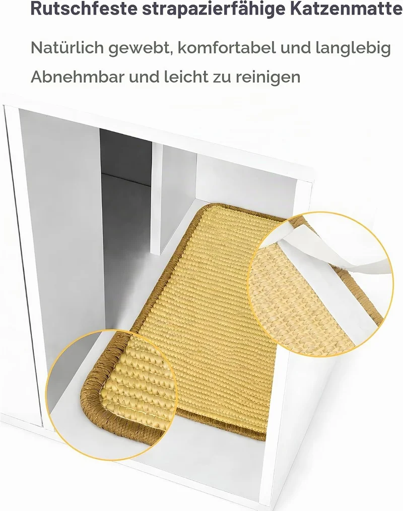 Gross Katzenklo Schrank für 2 Katzen, 145cm Grosses Katzenhaus Holz mit Kratzmatte, Katzenschrank fü