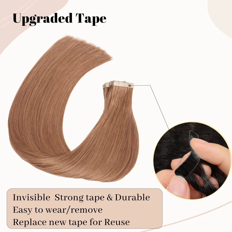 HotLulana Tape Extensions Echthaar Auburn Ginger Extensions Echthaar 18zoll/45cm 40Pcs 80g Invisible