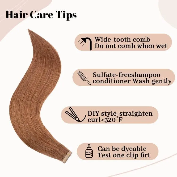 HotLulana Tape Extensions Echthaar Auburn Ginger Extensions Echthaar 18zoll/45cm 40Pcs 80g Invisible