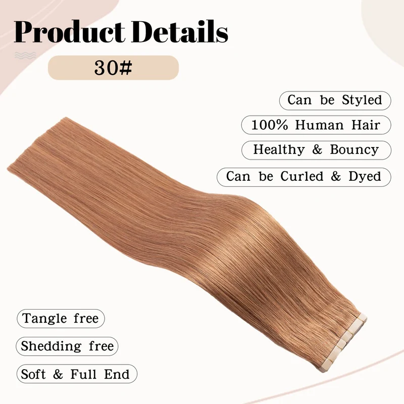 HotLulana Tape Extensions Echthaar Auburn Ginger Extensions Echthaar 18zoll/45cm 40Pcs 80g Invisible