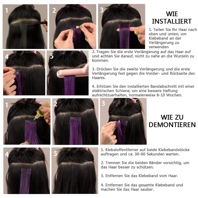 HotLulana Tape Extensions Echthaar Auburn Ginger Extensions Echthaar 18zoll/45cm 40Pcs 80g Invisible