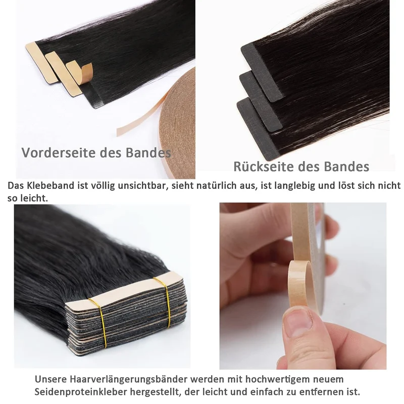 HotLulana Tape Extensions Echthaar Auburn Ginger Extensions Echthaar 18zoll/45cm 40Pcs 80g Invisible