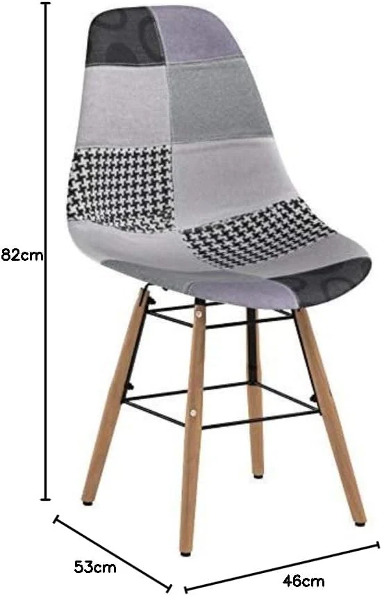 Menzzo Lisa Patchwork Stuhlgruppen, Stoff, Grau, L53 x P46 x H82 cm