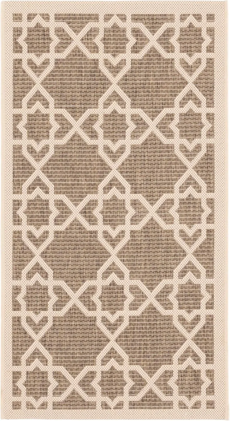 SAFAVIEH Zeitgenössische Teppich für Drinnen & Draussen - Courtyard Collection, Kurzer Flor, Braun u