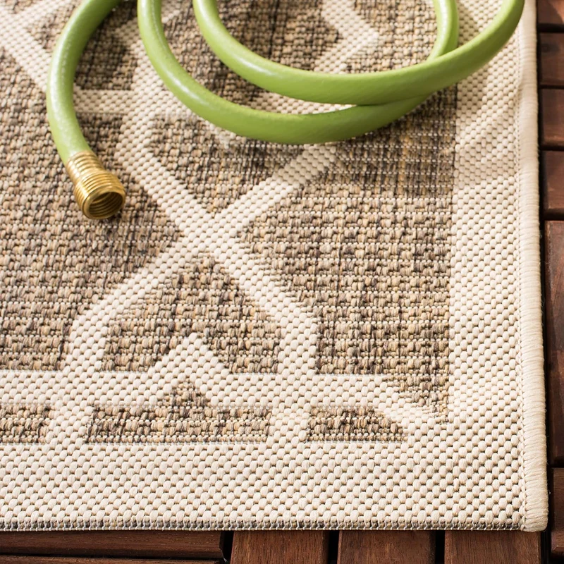 SAFAVIEH Zeitgenössische Teppich für Drinnen & Draussen - Courtyard Collection, Kurzer Flor, Braun u
