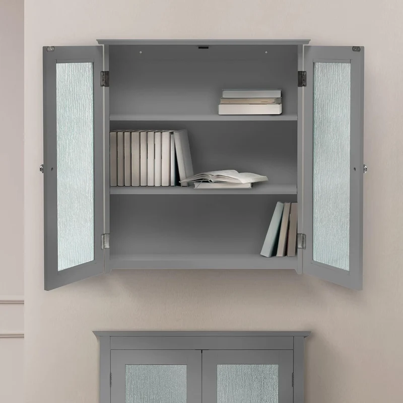 Teamson Home Badezimmer Connor Wandschrank Mit 2 Glastüren Grau EHF-581G